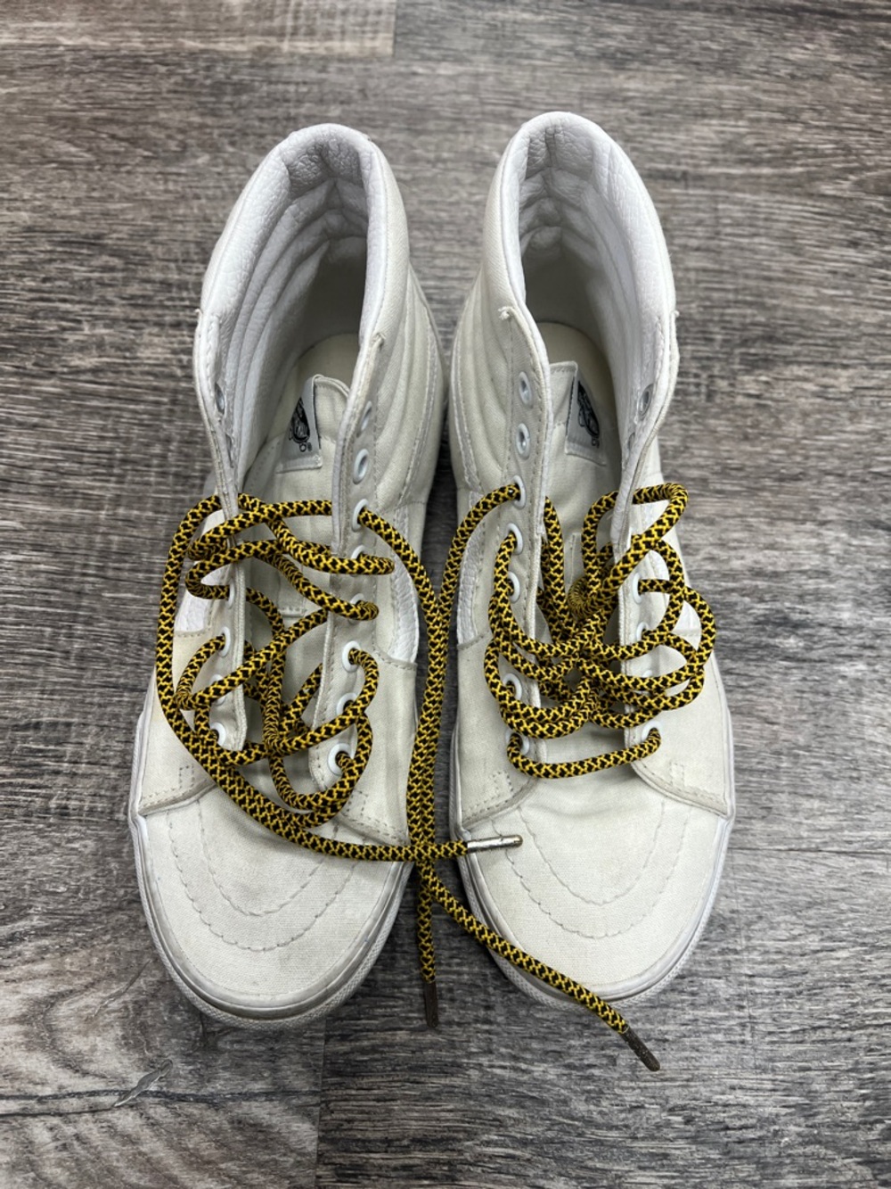 White High-Top Sneakers with Yellow Black Rope Laces